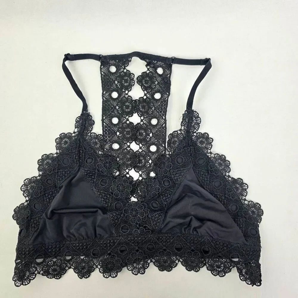 Aerie Lace Bralette Black Floral Racerback XS